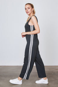 Ladies fashion side stripe contrast sleeveless jumpsuit