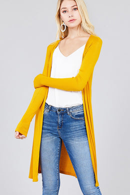 Ladies fashion long sleeve open front side slit tunic length rayon spandex rib cardigan