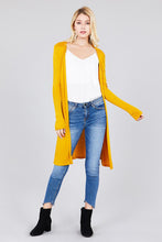 Load image into Gallery viewer, Ladies fashion long sleeve open front side slit tunic length rayon spandex rib cardigan