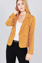 Load image into Gallery viewer, Long sleeve notched collar princess seam w/back slit striped jacket