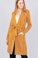 Load image into Gallery viewer, Long sleeve notched collar open front striped long jacket