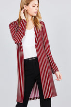 Load image into Gallery viewer, Long sleeve notched collar open front striped long jacket