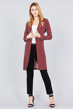 Load image into Gallery viewer, Long sleeve notched collar open front striped long jacket
