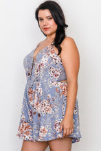 Load image into Gallery viewer, Plus Size Floral Print Lace Trim Cut Out Back Romper