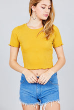 Load image into Gallery viewer, Short Sleeve Round Neck Lettuce Hem Rib Crop Top