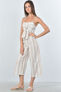 Cream Knotted Striped Jumpsuit