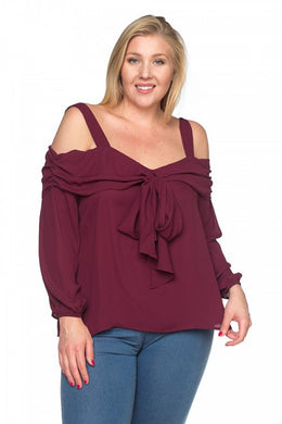 Front Bow Cold Shoulder Shirts