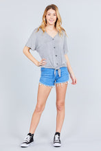 Load image into Gallery viewer, Short Dolman Sleeve V-neck W/button Detail Front Tie Rayon Spandex Cardigan