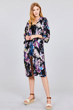 Load image into Gallery viewer, 3/4 Dolman Sleeve Front Tie Side Slit Print Long Kimono