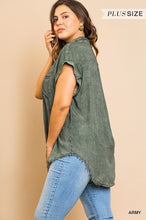Load image into Gallery viewer, Washed Button Up Short Sleeve Top With Frayed Hemline