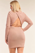 Load image into Gallery viewer, Plus Size Long Sleeve Ribbed Knit Sexy Cut Out Back Mini Dress