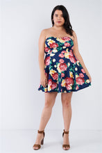 Load image into Gallery viewer, Plus Size Navy Multi Floral Sweetheart Dress