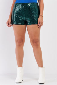 Plus Size Shiny Sequin High Waisted Mini Shorts