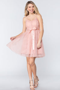 Lace Stiff Meshed Cami Mini Dress