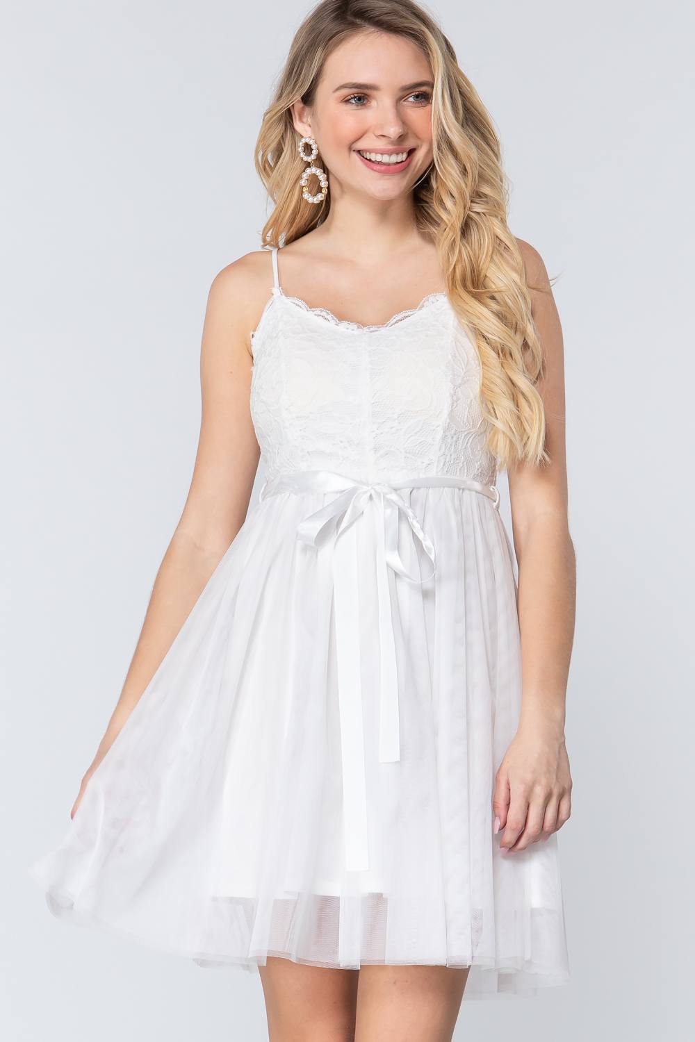 Lace Stiff Meshed Cami Mini Dress