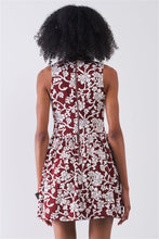 Load image into Gallery viewer, Burgundy &amp; White Floral Crew Neck Sleeveless Fitted Mini Dress