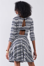 Load image into Gallery viewer, Navy &amp; White Multi Print Round Neck 3/4 Sleeve A-line Mini Dress