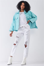 Load image into Gallery viewer, Washed Distressed Button-down Front Raw Hem Detail Wide Sleeve Oversized Denim Jacket