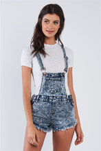 Load image into Gallery viewer, Denim Acid Washed Fringed Mini Short Overall