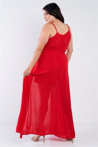 Plus Size Red Maxi Lace Up Romper Dress