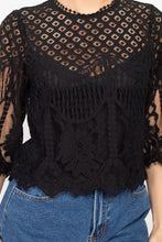 Load image into Gallery viewer, Mock 3/4 Sleeves Lace Designed Top