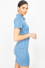 Load image into Gallery viewer, Belted Bodycon Collared Denim Dress