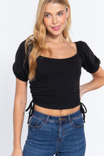 Load image into Gallery viewer, Puff Slv Side Shirring Rib Knit Top