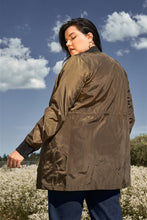 Load image into Gallery viewer, Plus Olive Drawstring Trim Zip-up Fitted Coach Rain Jacket