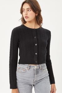 Buttoned Cable Knit Cardigan Long Sleeve Sweater