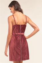 Load image into Gallery viewer, Cranberry Red Corduroy Sleeveless Square Neck Tight Fit Mini Dress