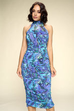 Load image into Gallery viewer, Multi-color Marble Print Midi Dress, Ruched, Small Slit