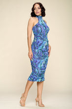 Load image into Gallery viewer, Multi-color Marble Print Midi Dress, Ruched, Small Slit