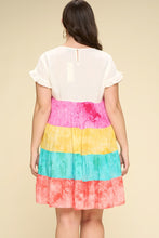 Load image into Gallery viewer, Multi Color Tie-dye Tiered Mini Dress