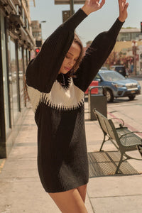 A Ribbed Knit Sweater Mini Dress