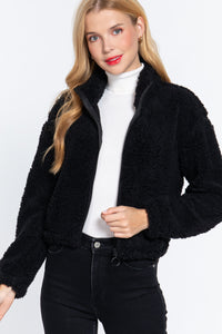Long Slv Faux Fur Zip-up Jacket