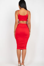 Load image into Gallery viewer, Cut-out Tie Side Crop Top &amp; Ruched Midi Skirt Set