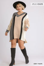 Load image into Gallery viewer, Oversized Multicolor Bouclé V-neck Pullover Sweater Dress With Side Slit