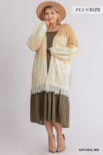 Load image into Gallery viewer, Patchwork Knitted Open Front Cardigan Sweater With Frayed Hem