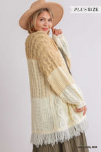 Load image into Gallery viewer, Patchwork Knitted Open Front Cardigan Sweater With Frayed Hem