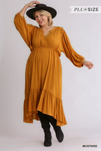 Load image into Gallery viewer, Split Neck Button Front Dolman Sleeve High Low Dress