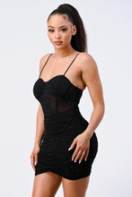 Load image into Gallery viewer, Luxe Glitter Front Mesh Ribbed Cami Mini Dress