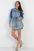 Load image into Gallery viewer, Light Denim Cotton Button Up Long Shirt &amp; Mini Skirt Set