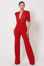 Load image into Gallery viewer, Deep V-neck Crochet Bodice Jumpsuit