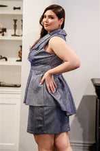 Load image into Gallery viewer, Plus Glitter Collared Peplum Mini Dress