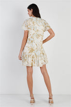 Load image into Gallery viewer, Olive &amp; Taupe Color Paint Print Ruffle Hem Button Up Detail Mini Dress