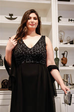 Load image into Gallery viewer, Plus Black Lurex Animal Print Shawl Detail Maxi Dress