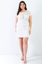 Load image into Gallery viewer, Plus Lace Details Short Sleeve Mini Dress