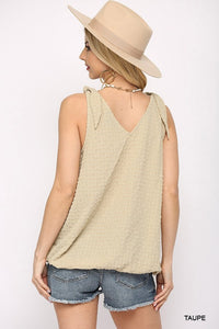 Solid Textured And Sleeveless Surplice Top With Shoulder Tie