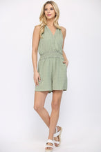 Load image into Gallery viewer, Textured Woven And Smocking Waist Romper With Back Open And Tie