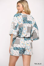 Load image into Gallery viewer, Patchwork Printed Surplice Romper With Waist Tassel Tie And Bottom Lining